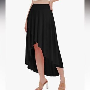 Elegant Black Asymmetrical Hi Low Stretch Skirt